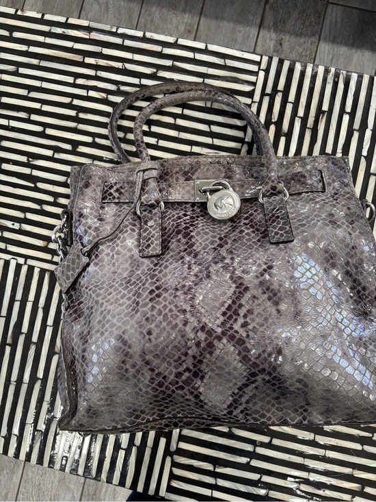 Michael Kors Handbags - Authentic Michael Kors Gray Snakeskin-Embossed Satchel with Silver Hardware